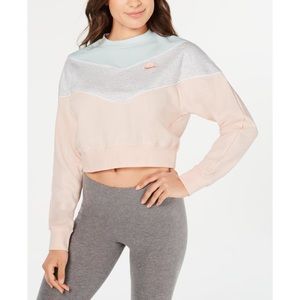 Nike Womens Colorblocked Fleece Cropped Sweatshirt Echo Pink/Pure